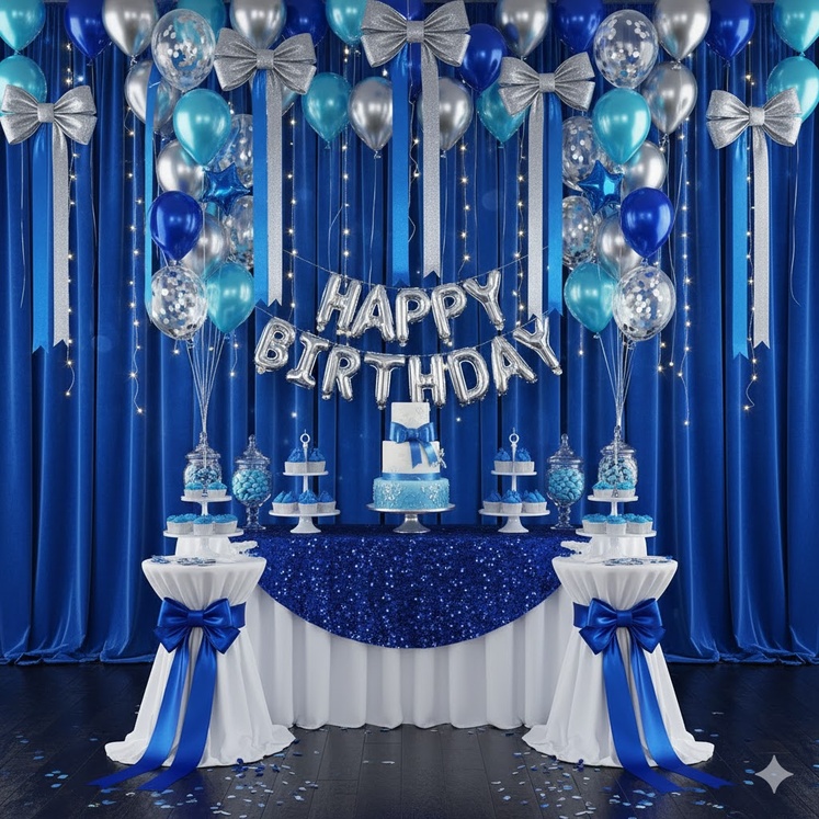 Perdeli lacivert konsept